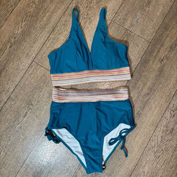 Teal Two-Piece Swimsuit - Picture 1 of 4